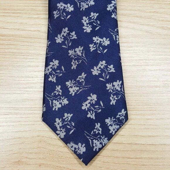 MICHAEL KORS Mens Neck Tie Navy Blue White Floral Modern Classic Silk Blend - Picture 1 of 6